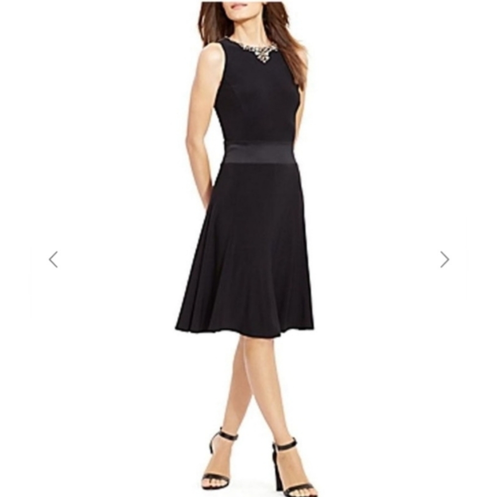 Lauren Ralph Lauren Women's Coctail Dress Black With Jewelled Neck Size 20W